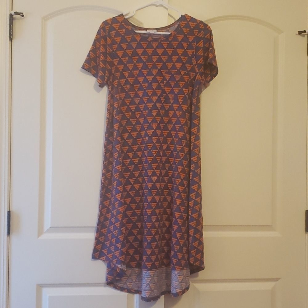 LULAROE Carly Blue Orange Triangles Sz S NWOT‎